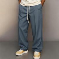 Men's Drawstring Elastic Waist Baggy Sweatpants  Loose Wide Leg Long Pants With Pocket M tamsiai mėlyna