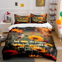 Floral Bedding Set with Bible Verse Print Bedding set (1 duvet cover, 2 pillowcases, duvet not included) 135x200cm