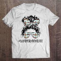 Mother8217s Day Messy Hair Woman Bun Camper Mom Life Camping T Shirt Mother8217s XXXXL