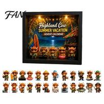 Surfing Diving Animal Figures Highland Cow Summer Vacation Advent Calendar 2026, 24 Days Mini Cattle Figurines Desktop Display with LED Lighting juoda