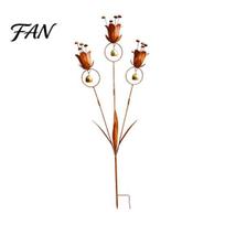 Weather Resistant Metal Art Flame Copper Lily Tulip Garden Stake with Wind Chime Bells, Rustic Weatherproof Handmade Bell Decor Yard for Lawn