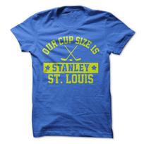 Our Cup Size is Stanley - Saint Louis T-Shirt Design - Blue T-shirt with Yellow Print L