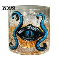 Wide Mouth Rock Cup for Cocktails Octopus Tentacle Whiskey Glass Cup, Hand-Painted Devil Eye Drinking Hand Painted Glassware High Borosilicate