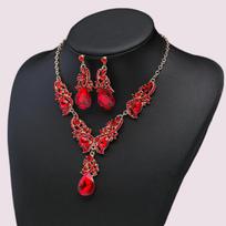 3Pcs/Set Charming Crystal Drop Shape Necklace Earring Elegant Wedding Jewelry Set Trendy Gift Woman'S Bridal Party Accessories raudona