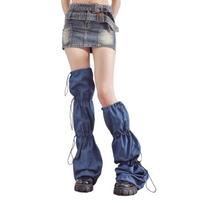 Womens Punk Jeans Flared Baggy Leg Covers with Drawstring Bandage Harajuku Girl Leg Warmers Over Knee Thigh High Socks 1