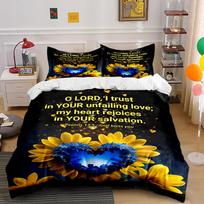 Sunflower Heart Bedding Set with Psalm Text Bedding set (1 duvet cover, 2 pillowcases, duvet not included) 135x200cm