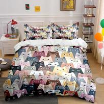 Colorful Cat Faces Pattern Bedding Set Bedding set (1 duvet cover, 2 pillowcases, duvet not included) 135x200cm