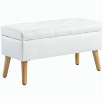 Upholstered Storage Bench, Velvet-Look Fabric Cover, Wooden Legs, for Living Room, Bedroom, Hallway, 80 x 35 x 42 cm, White 80 x 35 x 42 cm balta