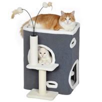 Cat Scratching Tree, Top Lounging Area, 2-Story House, Sisal Post, Grey 48.5 x 43 x 58 cm pilka