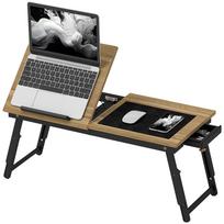 Bed Table, Height-Adjustable Laptop Table with Drawer, Foldable, for Sofa Working in Bed, Oak 83.5 x 33 x 34 cm