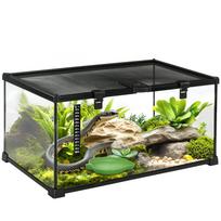 Reptile Box Terrarium, incl. Strip Thermometer, Feeding Flaps, 50 cm x 30 cm x 25 cm, Glass + Metal, Black 50 x 30 x 25 cm juoda