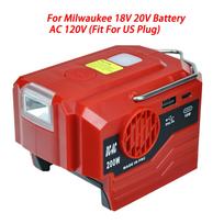 200 W maitinimo keitiklis, skirtas Milwaukee akumuliatoriui į kintamosios srovės 120 V/220 V modifikuotą sinusinės bangos maitinimo adapterį su LED darbo lempute C tipo USB prievadu red