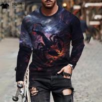 Scorpion Print Men's Shirts Fashion Men's Long Sleeve T-shirt Breathable 3D Print Hip Hop Men's Clothing Scorpion T-shirt Tops 6XL black