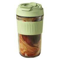 Yousheng Nešiojamas stiklinis puodelis su silikoniniu šiaudeliu 350/500ml Sandarus daugkartinis kavos puodelis biurui, mokyklai, stiklinis gėrimo indas 500ML mėtų žalios spalvos