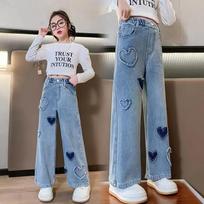 Girls' Denim Wide-leg PantsMedium and Large Children's Loose Straight Pants 120cm mėlyna