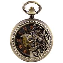 Exquisite Pegasus Mechanical Pocket Watch Bronze Hollow Flower Roman Case Self-Winding Luxury Pocket Watch Gifts for Men Women gray
