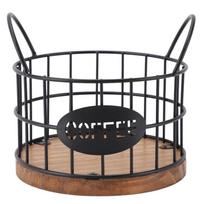 Round Iron Wire Coffee Pod Basket Wooden Base Large Capacity Coffee Capsule Holder Metal Wire Black Coffee Pods Storage Basket juoda