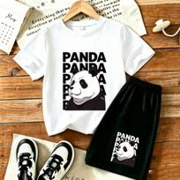 Animal Panda Fun Printed 11 Colors Outdoor Street Kids T-shirt and Shorts 2 Piece Set Summer Home Casual Outfit Boy and Girl's Sports Set 100