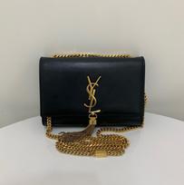 [Pre-Owned] Ysl Kate Gold Logo Grainy Embossed Leather Tassel Chain Shoulder Bag Small - Excellent #X5X9B0 ONE SIZE