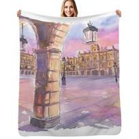 Salamanca Arcade View of Plaza Mayor at Dawn Throw Blanket Plush Fuzzy Cozy Blanket for Couch Sofa Size: 75*100cm, Weight: 230 GSM