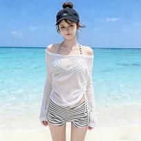 Women's High-end Two-piece Bikini Set Striped Sexy Petite Bust Perfect for Beach Holidays and Spa Breaks S