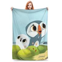Flannel Throw Blanket Puffin Rock Cartoon Warm Plush Blankets Soft Bedding for Bed Living room Home Picnic Sofa Size: 75*100cm, Weight: 230 GSM