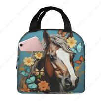 Lunch Bag Insulated Lunch Box Reusable Cooler Bag A horse with flowers and butterflies Lunch Tote Bag for Work Picnic One Size