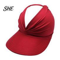Messy Bun Hat Women Sport with UPF 50+ UV Protection, Sweat-Wicking Fabric Open-Top Summer Sports Design Sun Visor Hat, Wide Brim Ponytail Friendly raudona