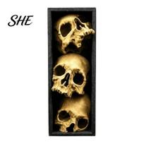 Dark Aesthetic Art Skulls Book Nook, Gothic Skull Bookshelf Insert, 3 Tier Stacked Sculpture Horror Theme Decor with Black Frame, Academia Spooky for