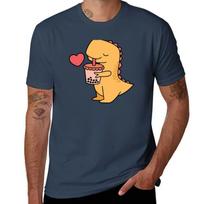 Boba Tea Rex Pattern Cute Funny Bubble Tea Dino Print Tshirt Big Size Simple Tshirt S