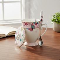 English Tea Cup Elegant Design coffee Mug with lid and Spoon Sakura Goblet