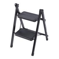 2 Step Ladder Non Slip Wide Steps and Foot Pad Folding Step Stool for Home Kitchen Wardrobe Bookshelf Color: Black