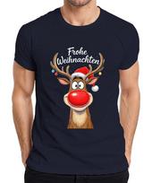 Merry Christmas Reindeer Rudolph Red Nose Santa Hat Cute Unisexs TShirt S