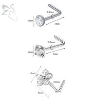 ZS 3pcs/lot 20G Stainless Steel Nose Stud Set Moon Heart Butterfly Crystal Nose Piercing Screw L Shape Nostril Piercing Jewelry 027-11