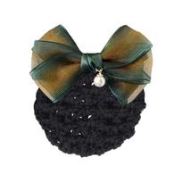 Pearl Pendant Bowknot Bun Snood Spring Clip Bowknot Hairgrips Net Cover  Ladies/Girls žalia