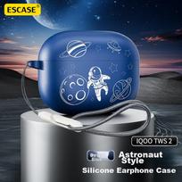 Case for IQOO TWS2 Earphones, Vivo TWS4 Silicone Soft Bluetooth Storage Box, Shockproof Ultra-Thin Astronaut Design, Deep Blue + Anti-Loss Lanyard