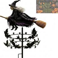 Witch Garden Wind Spinner with Bats Design Decorative Pinwheel Yard Windmill for Outdoor Patio Backyard Lawn Halloween Party Decoration 86.5*24.5*24.5cm juoda