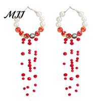 Rock Concert Outfit Accessories Gothic Blood Drop Choker, Layered Faux Pearl Necklace, Red Tassel Alternative Style Statement Piece Earrrings, B