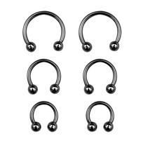 6PCS/Set Metal Horseshoe Fake Nose Ring C Clip BCR Septum Lip Stainless Steel Piercing Falso Nose Rings Hoop for Women Men juoda