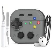 Game Console Style Protective Case for AirPods 4 2024 Full TPU+PC Shockproof Cover with Secure Lock Clip Metal Carabiner Earbud Cleaning Kit
