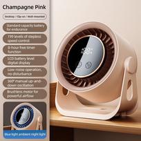 New USB Rechargeable Electric Fan Wireless Portable Home Quiet Fan Air Circulation Cooler Desktop Wall-Mounted Electric Fans 3600mAh rožinė