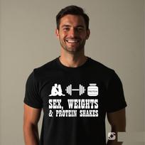 Sex Weights Protein Shakes T ShirtFunny Gym Workout weightlifting Unisex Top XXL