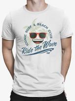 Ride the Wave Surf Club Beach Vibes Retro Emoji Mens T-shirt M