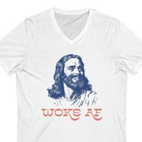 Jesus Woke AF unisex v-neck t-shirt, Liberal Jesus, Progressive Jesus, Charitable and Kind, Jesus Illustration, Spiritual 4XL