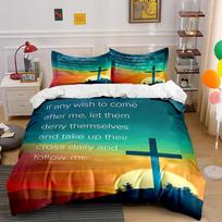 Biblical Quote Sunset Cross Bedding Set Bedding set (1 duvet cover, 2 pillowcases, duvet not included) 135x200cm