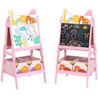 2 in 1 Kids Easel with Whiteboard, Chalkboard, Storage Boxes, for Ages 3-8 Years, Pink 53.5 x 49 x 113 cm rožinė
