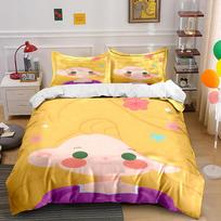 Cute Cartoon Girl Yellow Bedding Set Bedding set (1 duvet cover, 2 pillowcases, duvet not included) 135x200cm