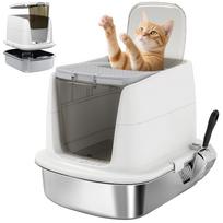 Large Stainless Steel Litter Box, Enclosed Metal Cat Litter Tray with Scoop, Deodoriser Bag, Front-Entry and Top-Exit 52.4 x 41.3 x 39.8 cm balta