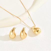Minimalist Water Drop Jewelry Set Gold Silver Metal Necklace Earrings Set Fashion Statement Jewelry for Women