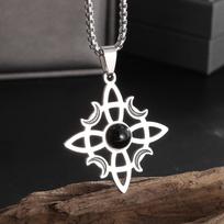 Witchcraft Witch Knot Natural Stone Moon Pendant Stainless Steel Necklace Irish Celtic Knot Lucky Jewelry for Men and Women